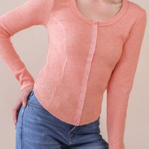 NWT New In pink snap down waffle knit